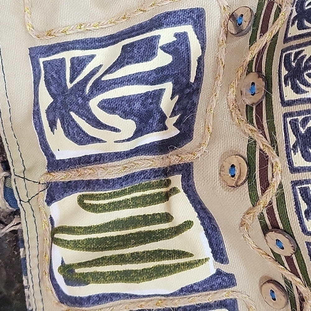 Canvas Blue, Green Tan, Orange Beach Theme Bag Purse Palm Trees, Hibiscus, Surf - Picture 10 of 14